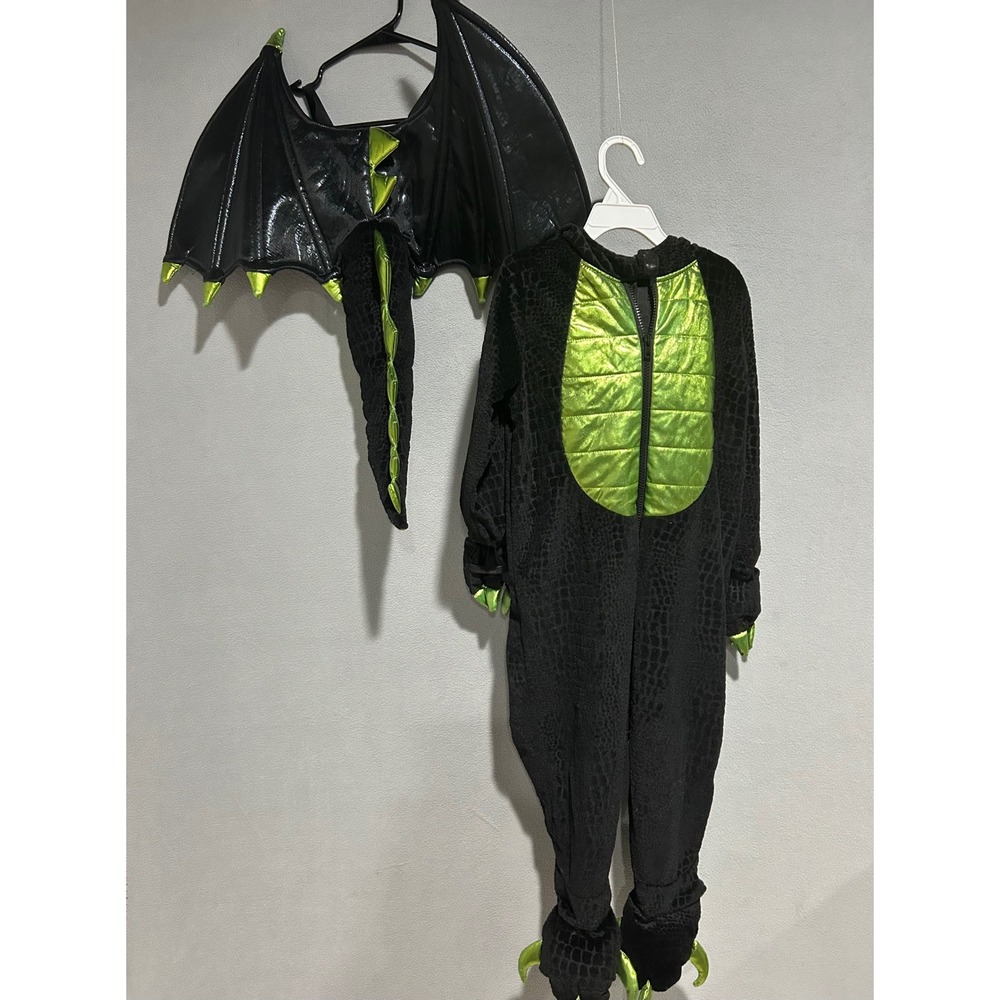 Dragon Halloween Costume Kids 4T Black Green Hooded Wings Tail cosplay dress up